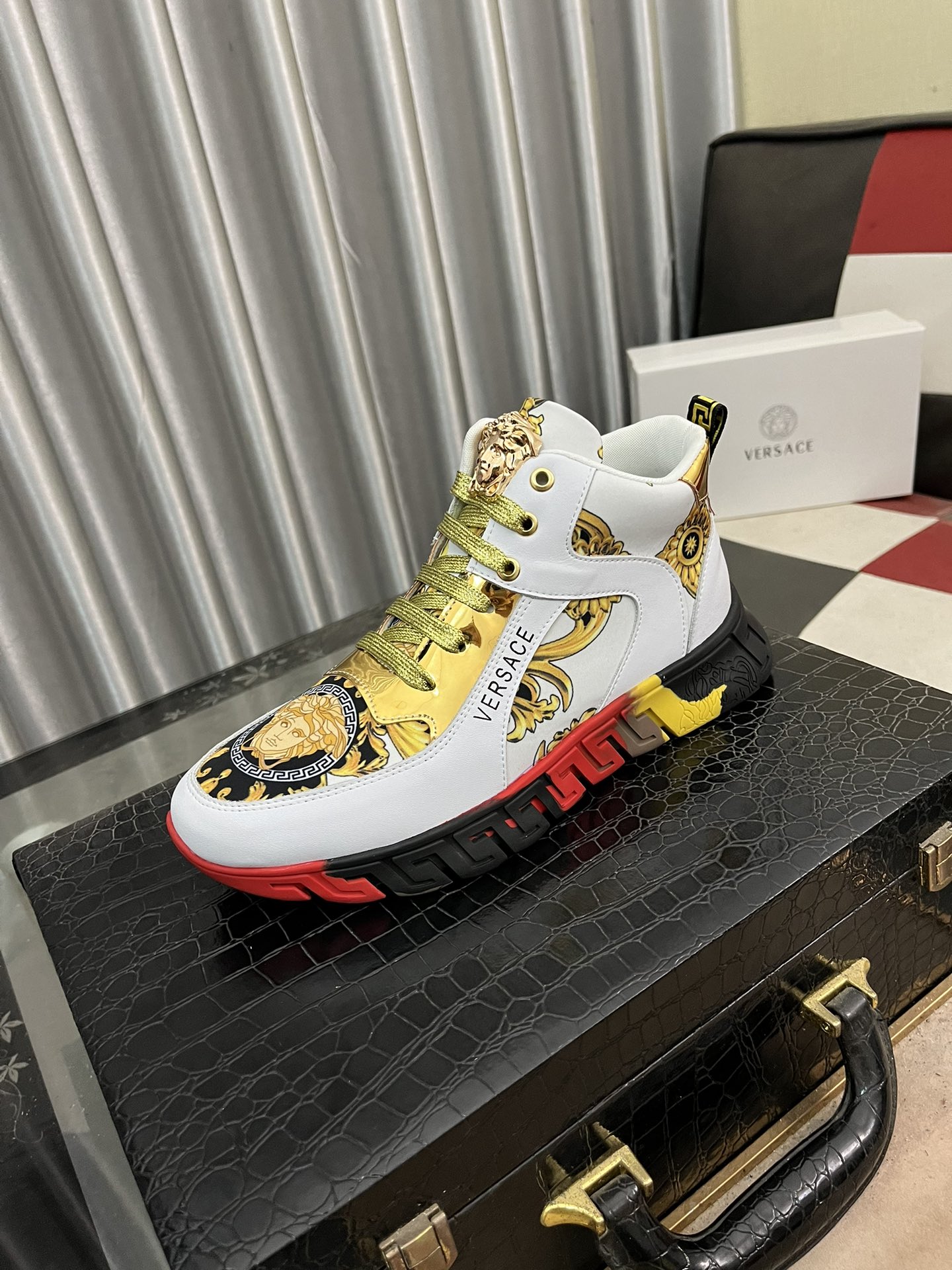 Versace Baroque High-Top Sneakers White/Gold