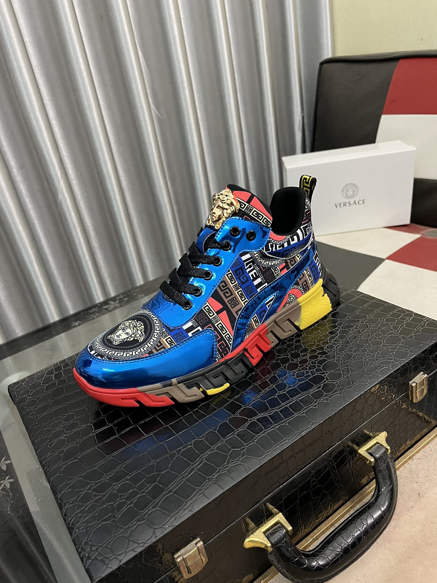 Versace Leather Chunky Sneakers Multicolor