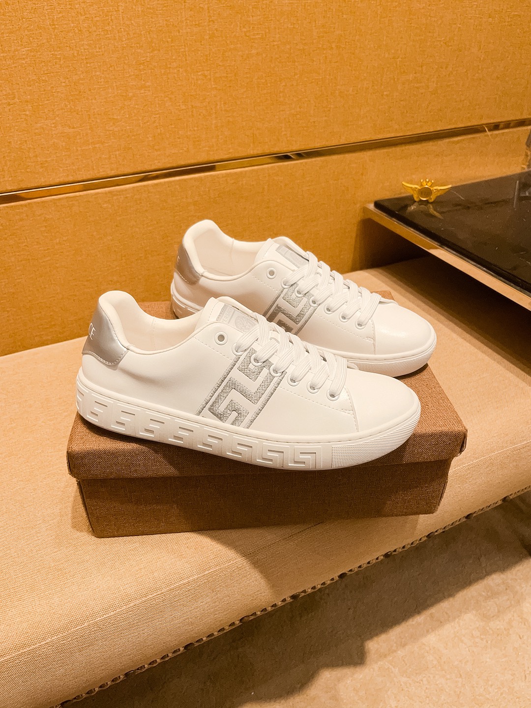 Versace Leather Low-Top Sneakers White/Silver