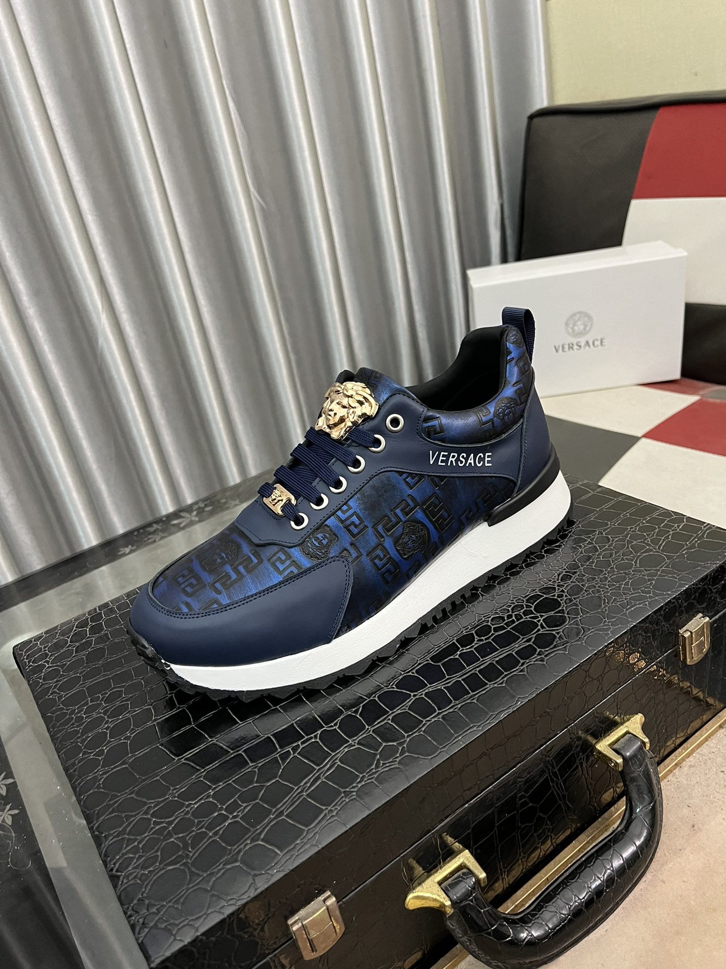 Versace Medusa Leather Sneakers Navy
