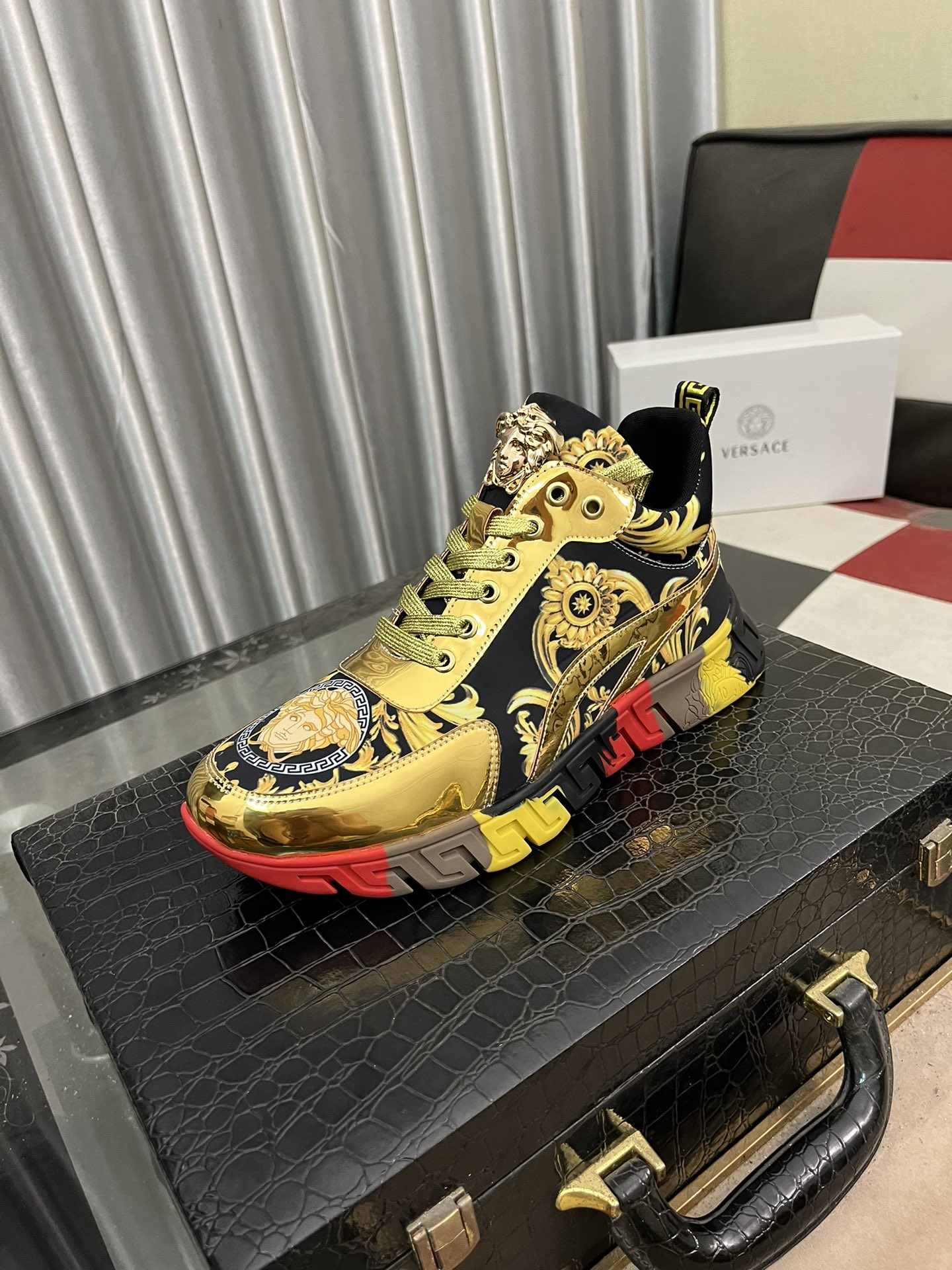 Versace Baroque Leather Sneakers Multicolor