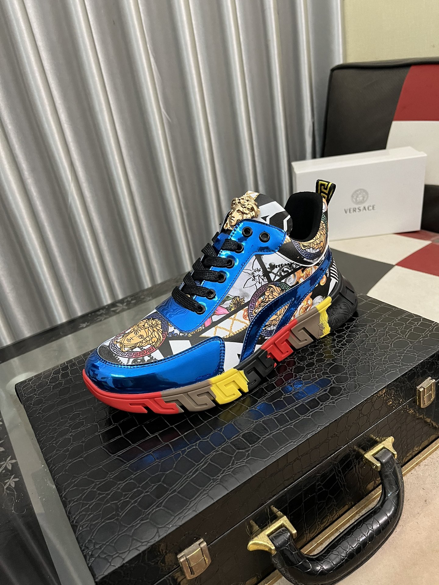 Versace Baroque Leather Sneakers Multi-Color