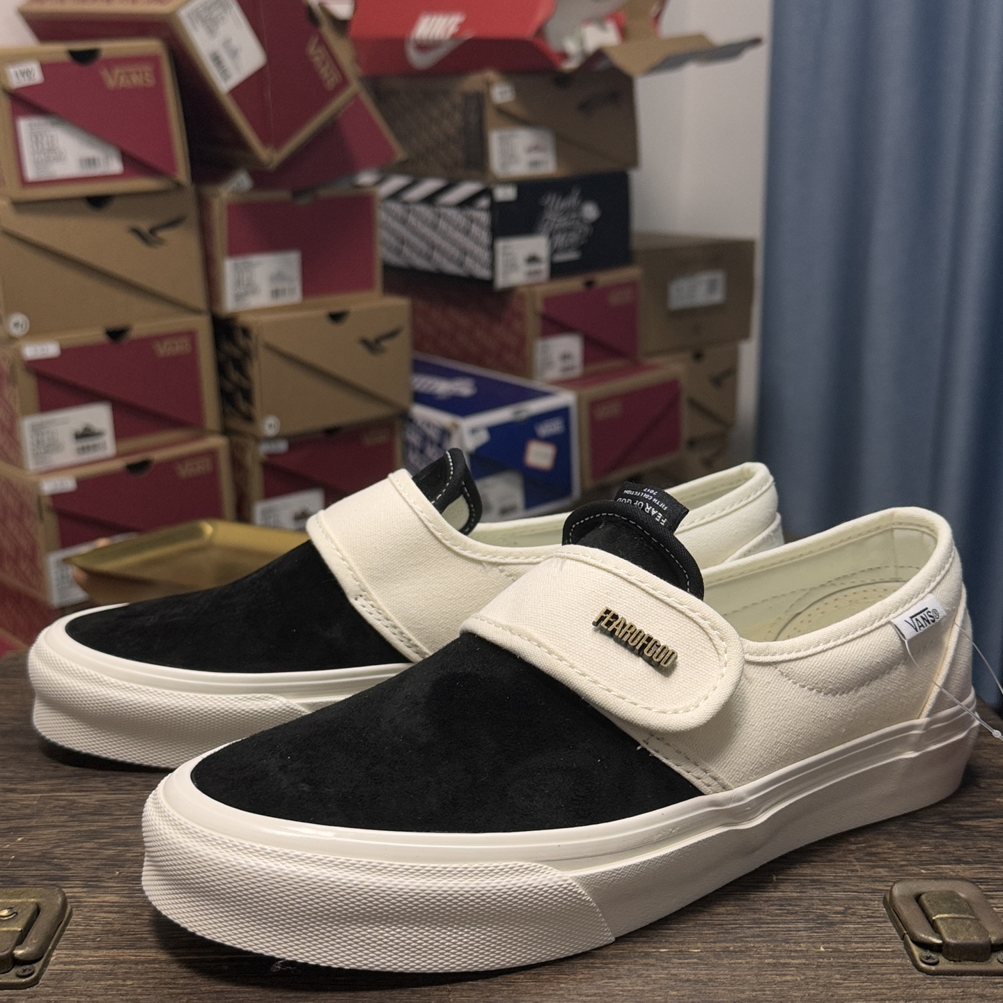Vans Slip-On x Fear of God Suede Strap Sneakers Black/White