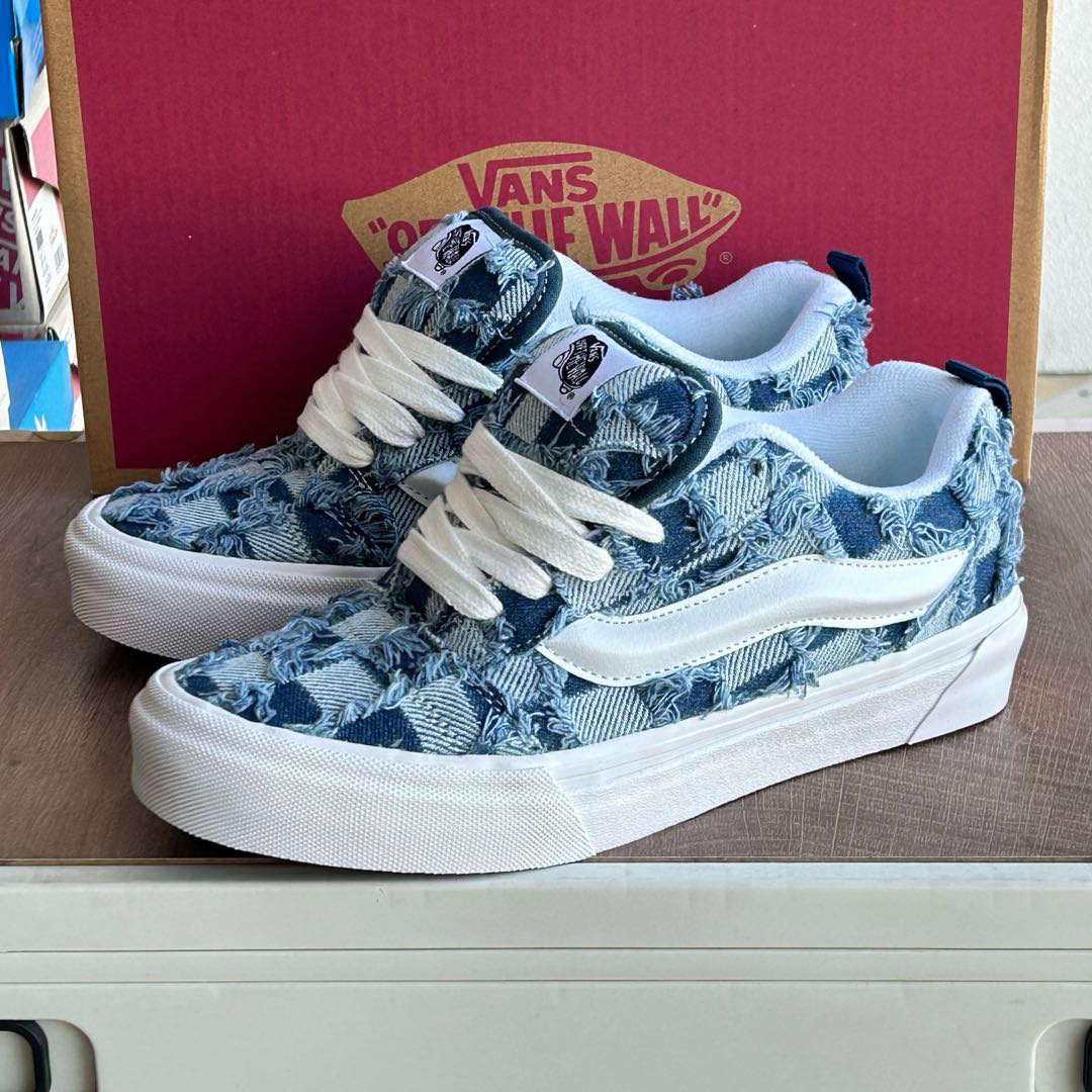 Vans Knu Skool Denim Patchwork Skate Shoes Blue
