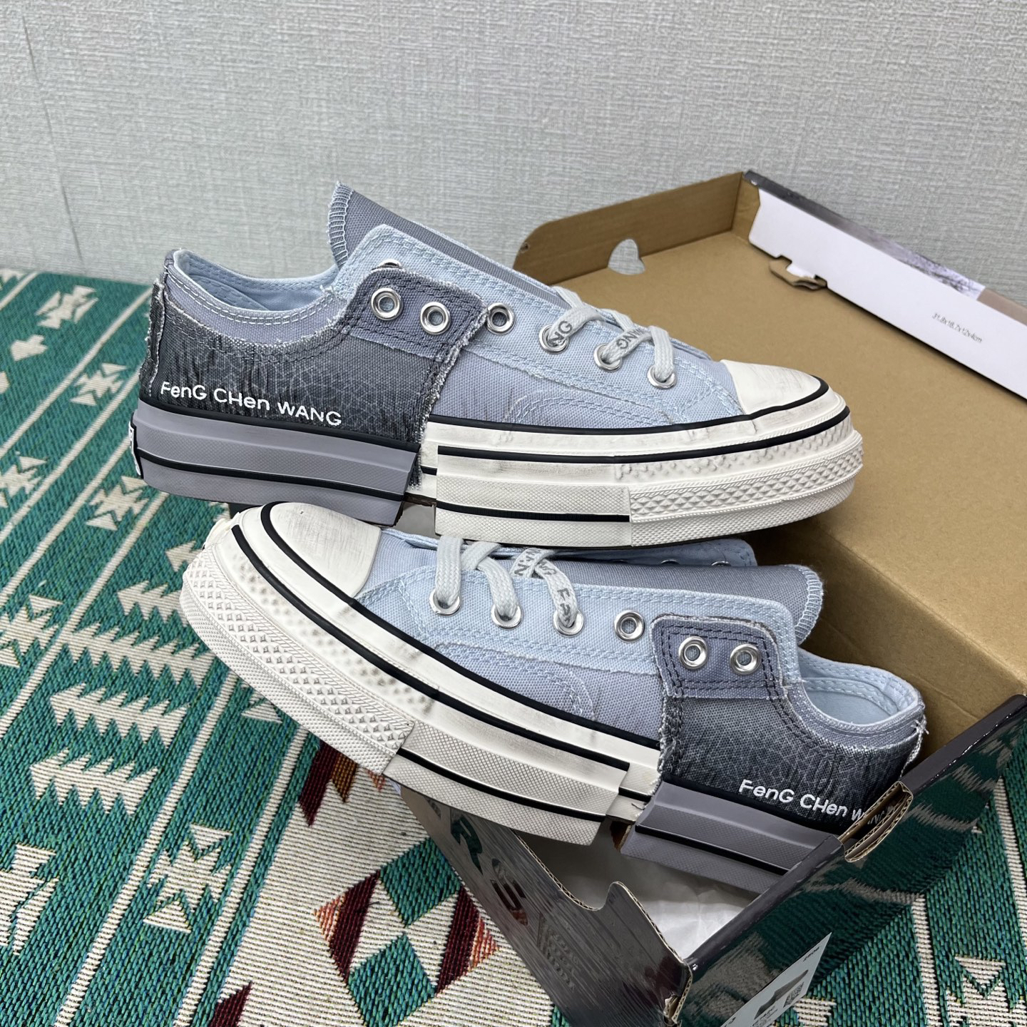 Converse x Feng Chen Wang Deconstructed Canvas Sneakers Gradient Gray Blue