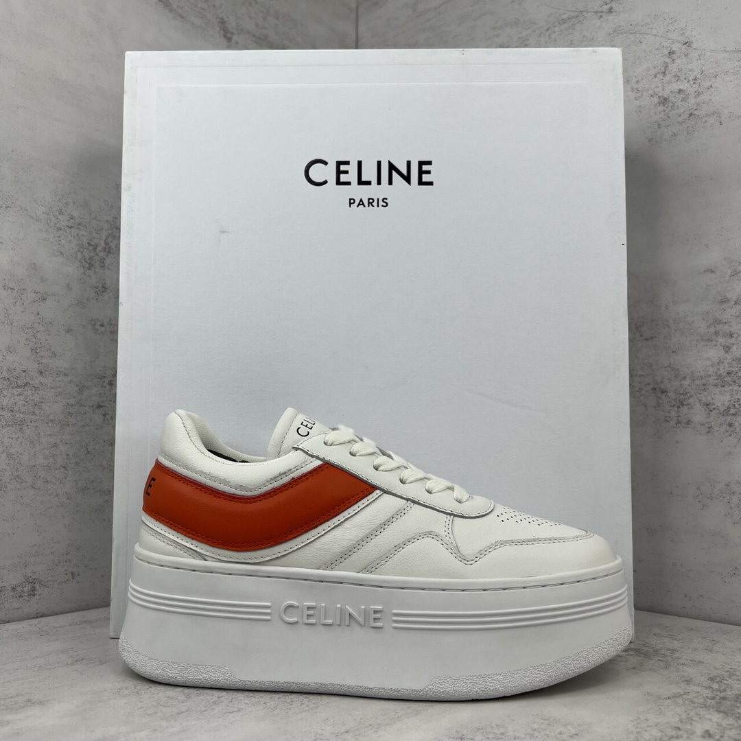 Celine Triomphe Platform Sneakers White/Orange