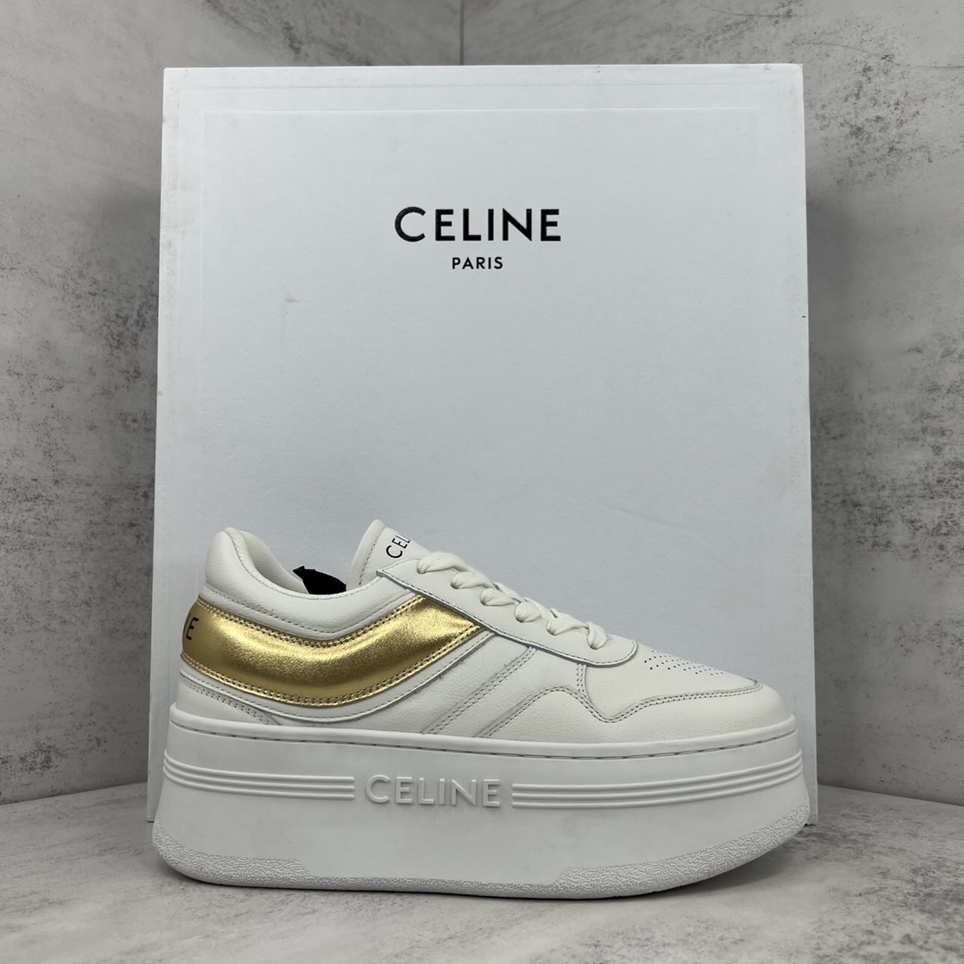 Celine Triomphe Platform Sneakers White/Gold