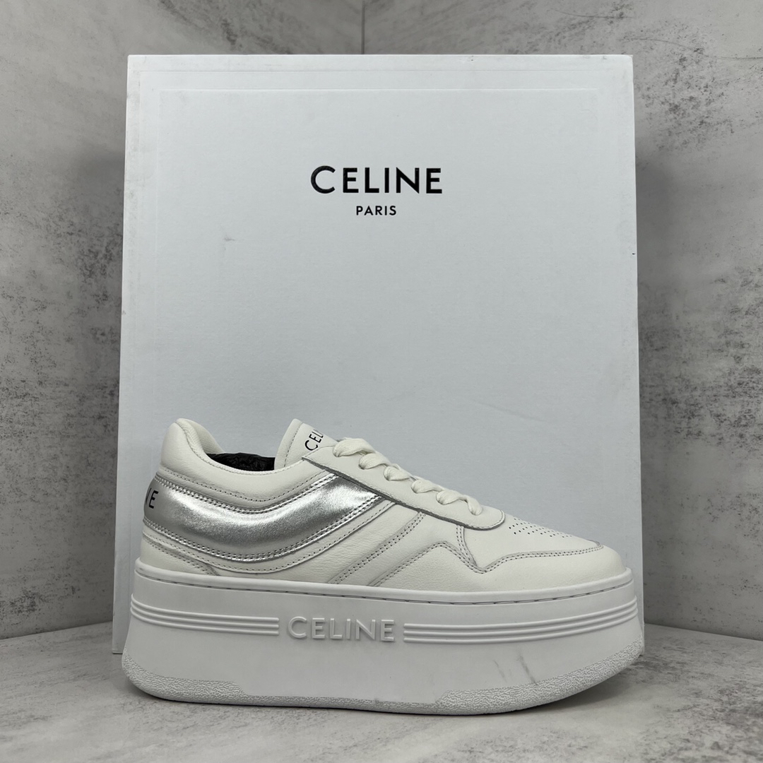 Celine Triomphe Platform Sneakers White/Silver