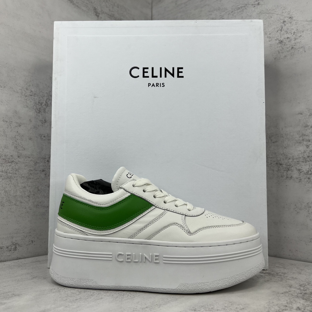 Celine Triomphe Platform Sneakers White/Green