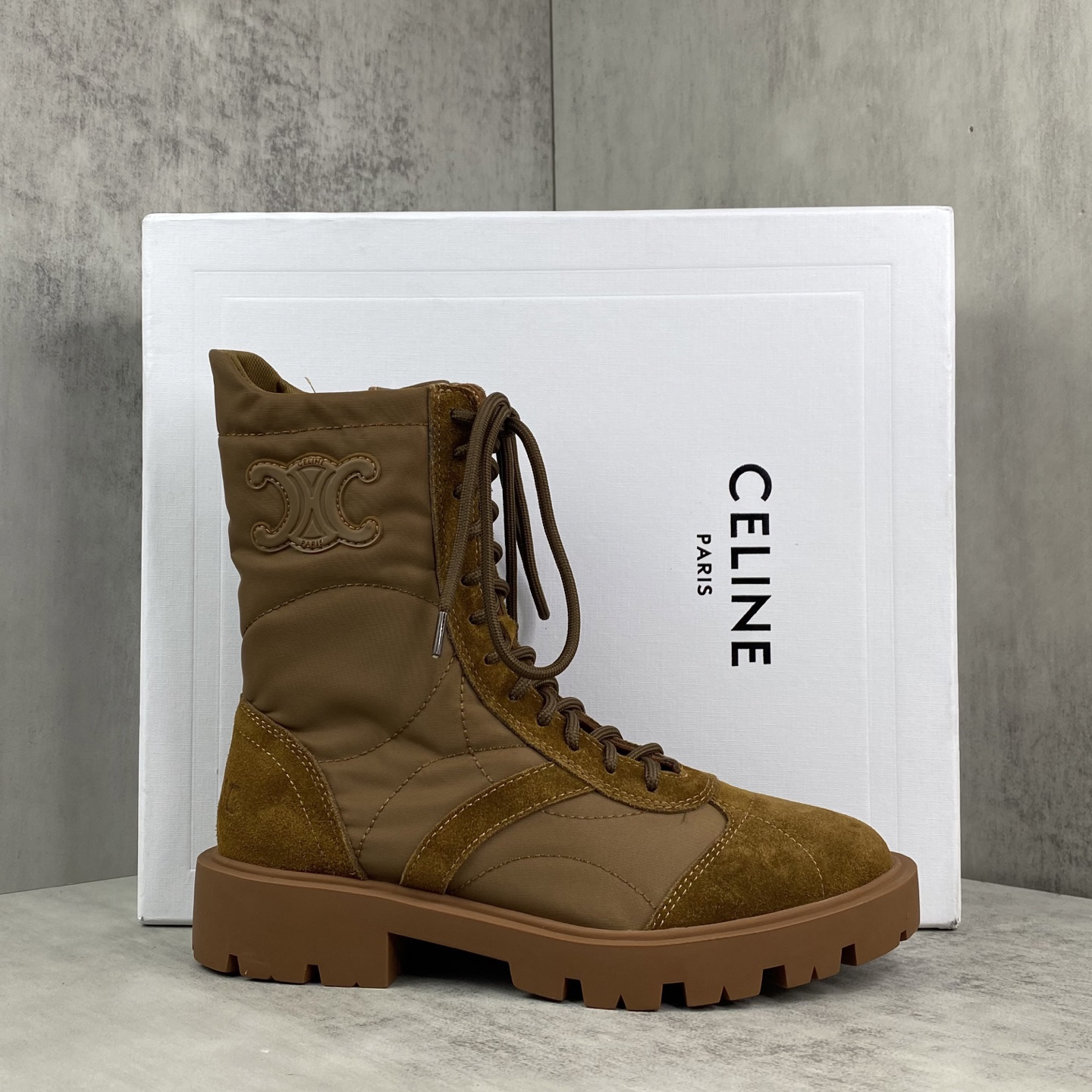 Celine Retro Lace-Up Boots Brown