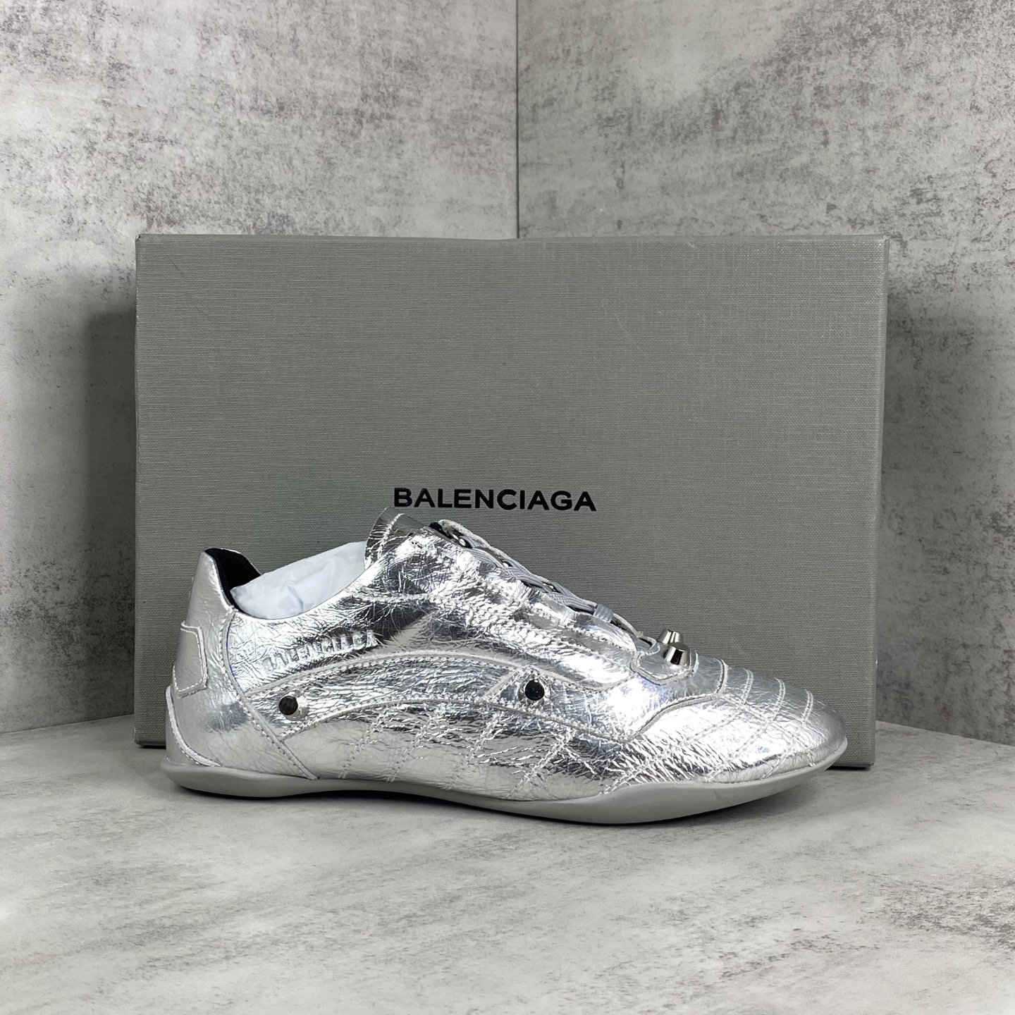 Balenciaga Punk Stud Lace-Up Shoes Silver