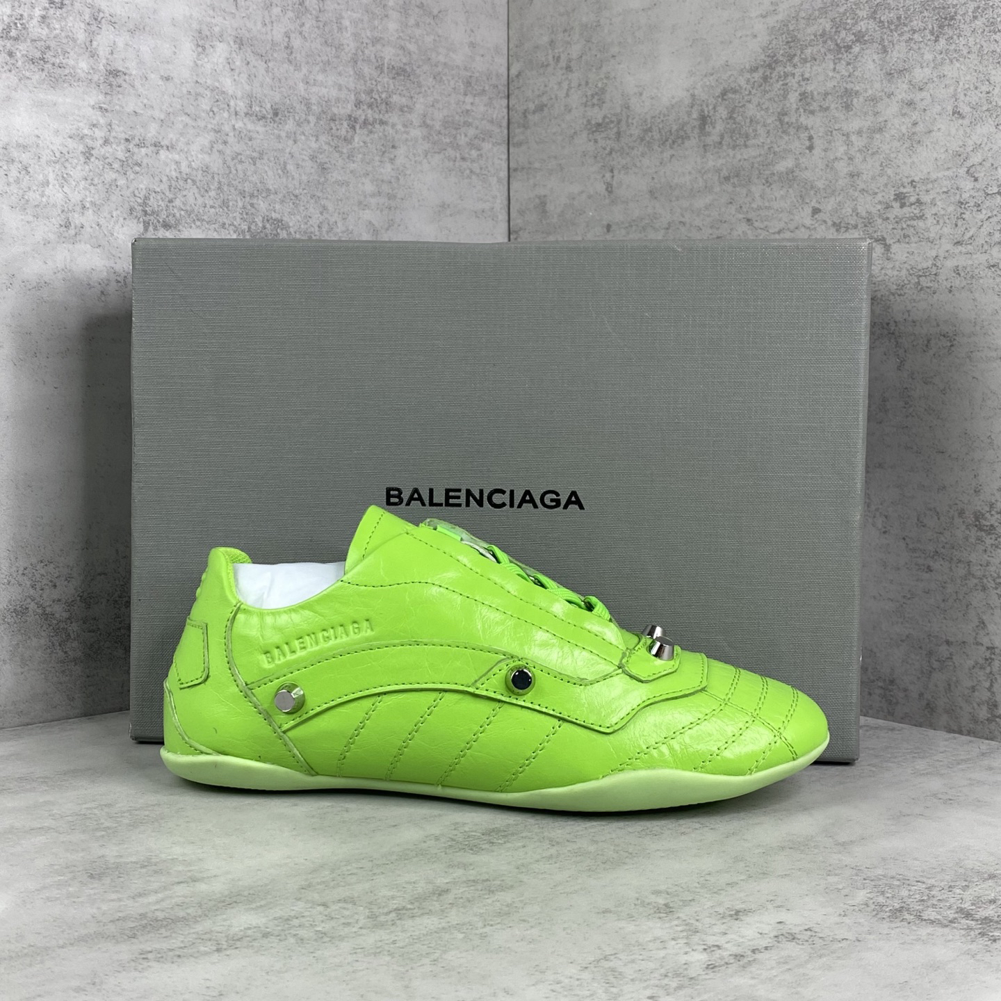 Balenciaga Punk Stud Lace-Up Shoes Neon Green