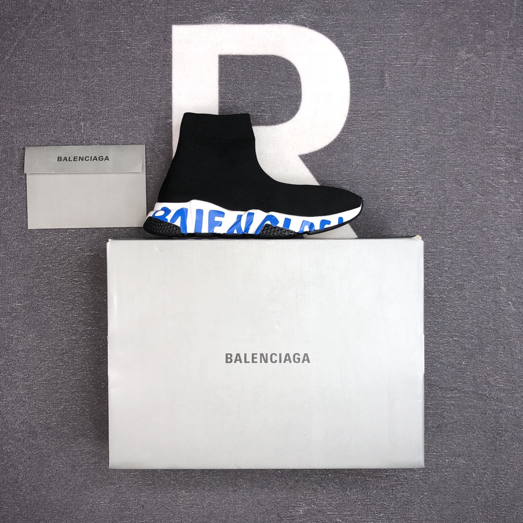 Balenciaga Speed Trainer Sock Sneaker Black/White/Blue