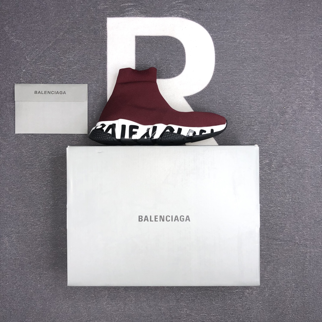 Balenciaga Speed Trainer Sock Sneakers Burgundy