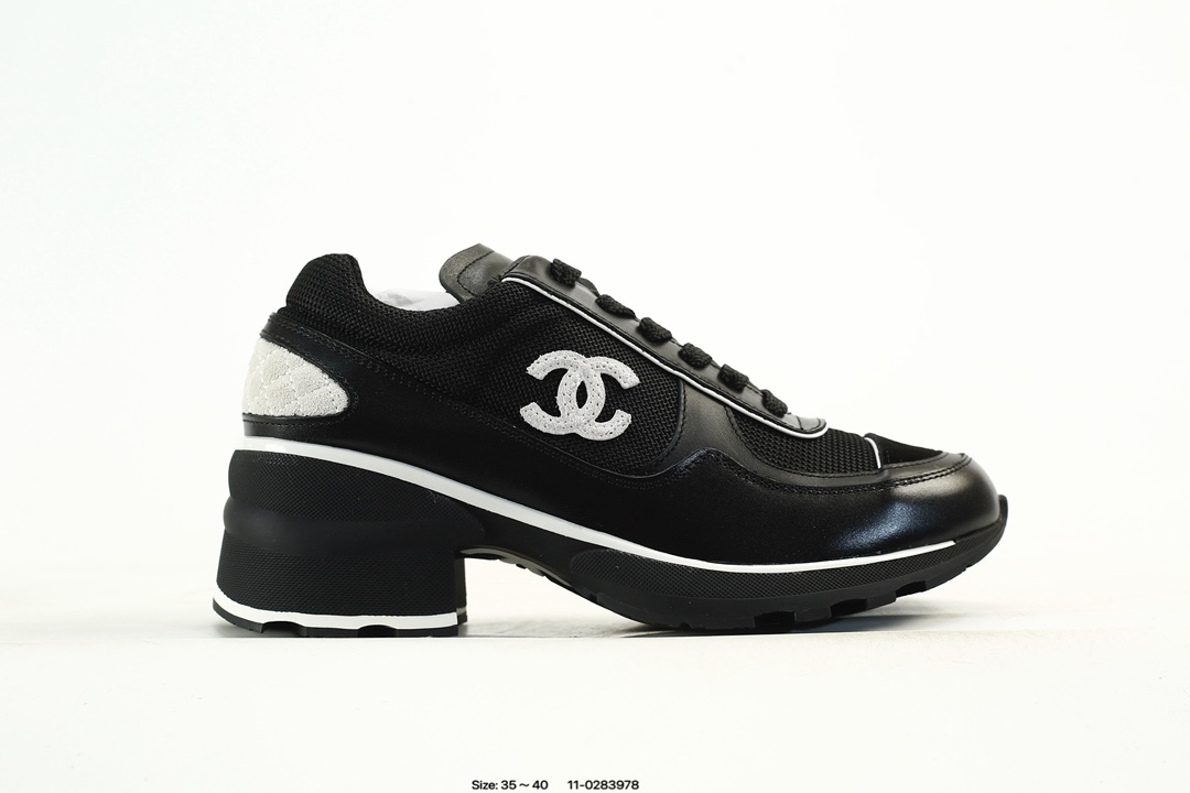 Chanel Calfskin Lace-Up Sneakers Black