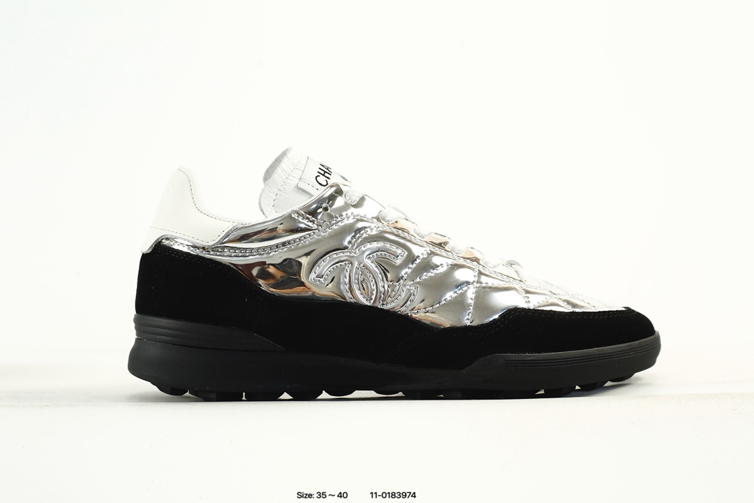 Chanel Quilted Low-Top Sneakers Silver/Black