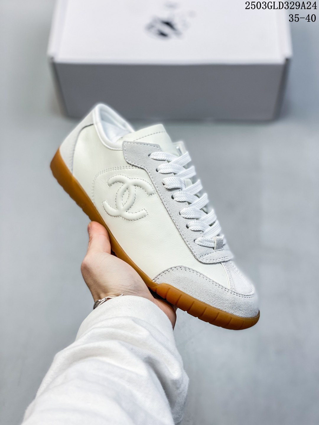 Chanel Lace-Up Trainer Sneakers White