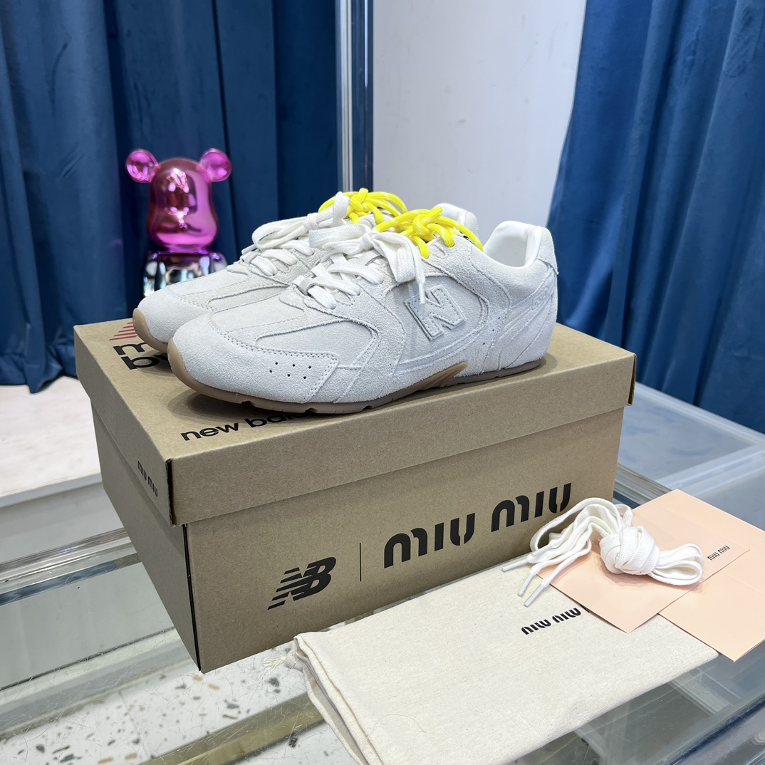 Miu Miu x New Balance 530 Suede Sneakers White/Yellow