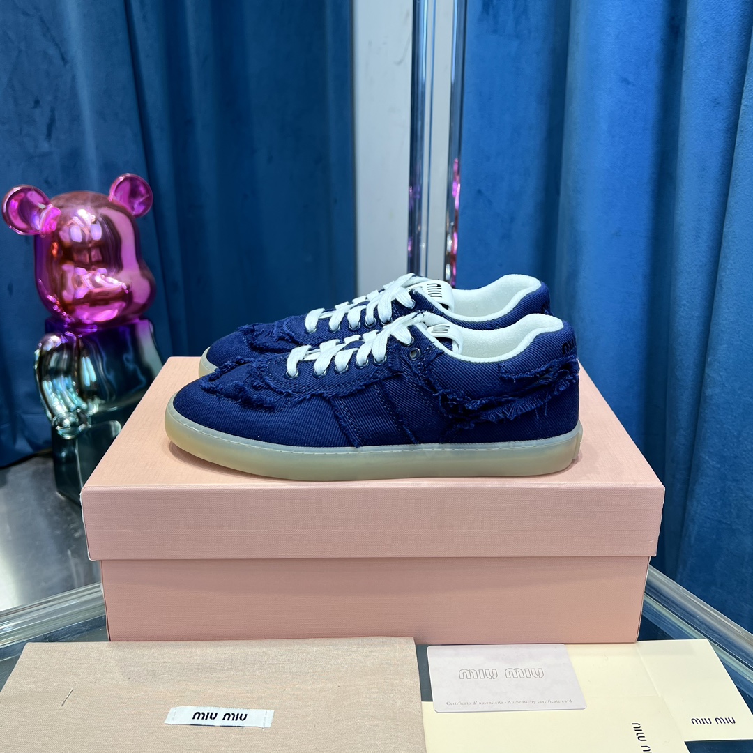 Miu Miu Distressed Canvas Sneakers Navy