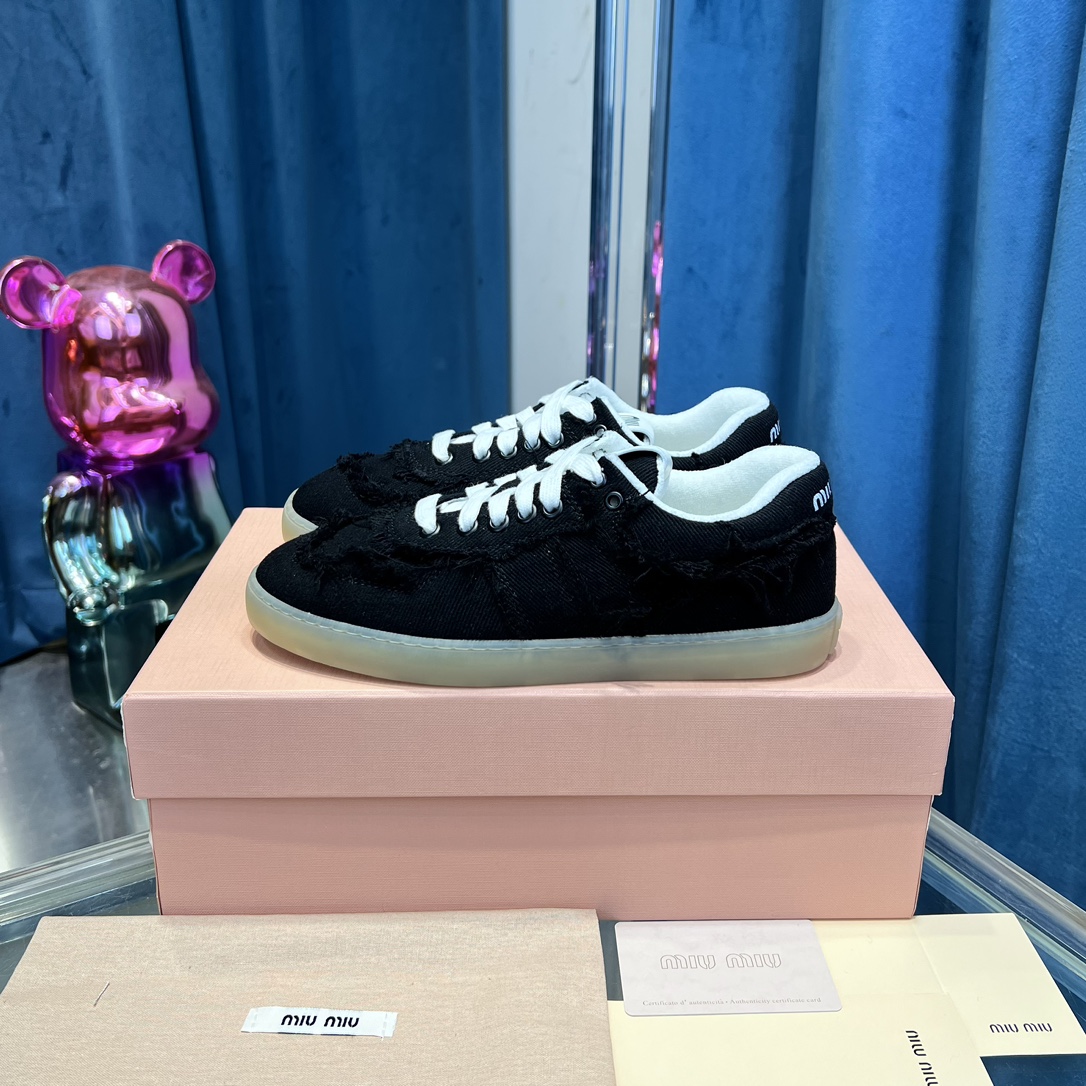 Miu Miu Distressed Fringe Sneakers Black