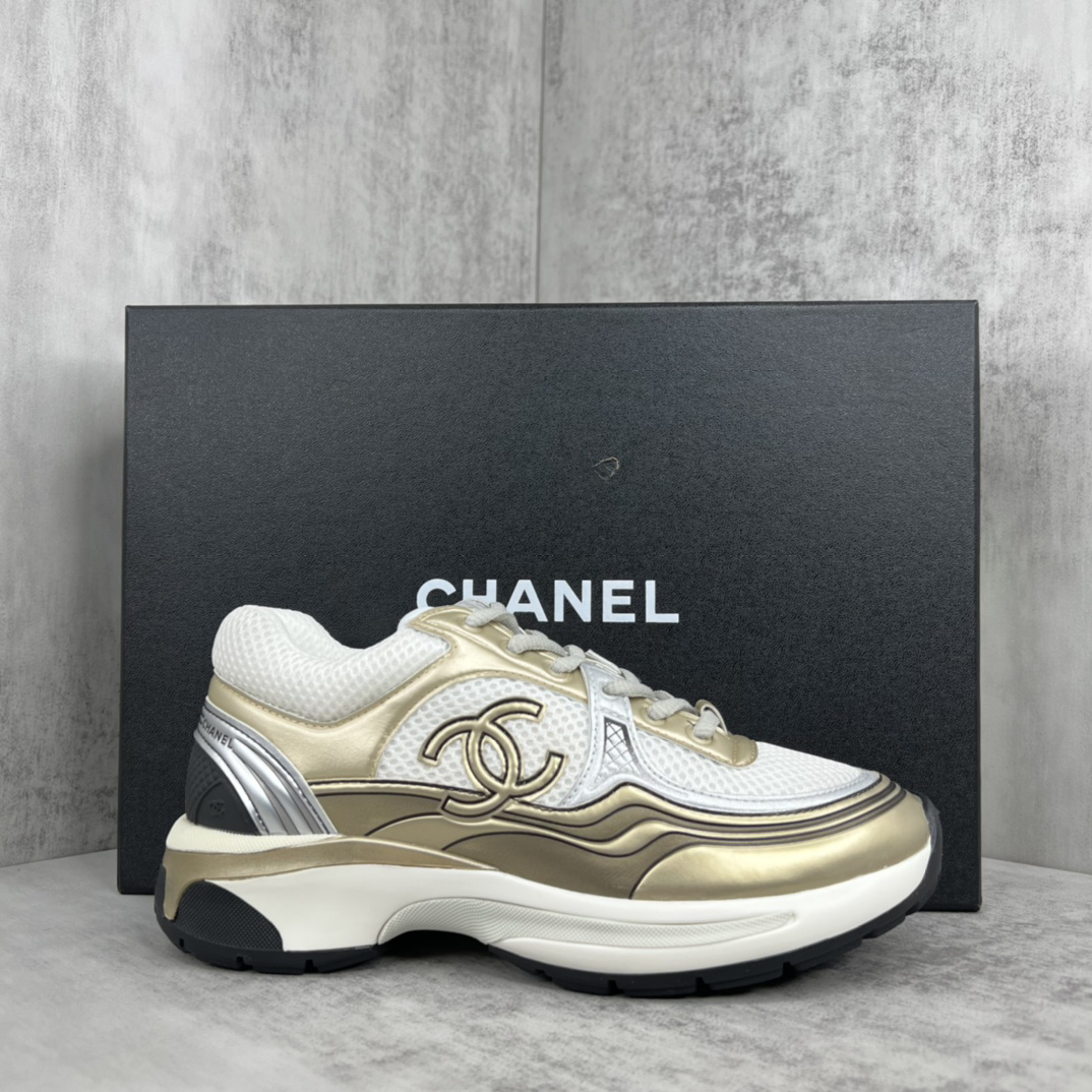Chanel Mesh Panel Sneakers Gold