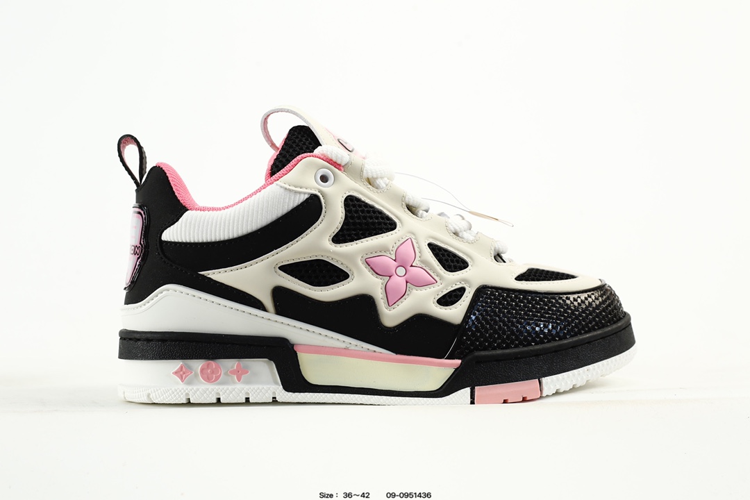 Louis Vuitton Trainer Low Sneakers Black White Pink
