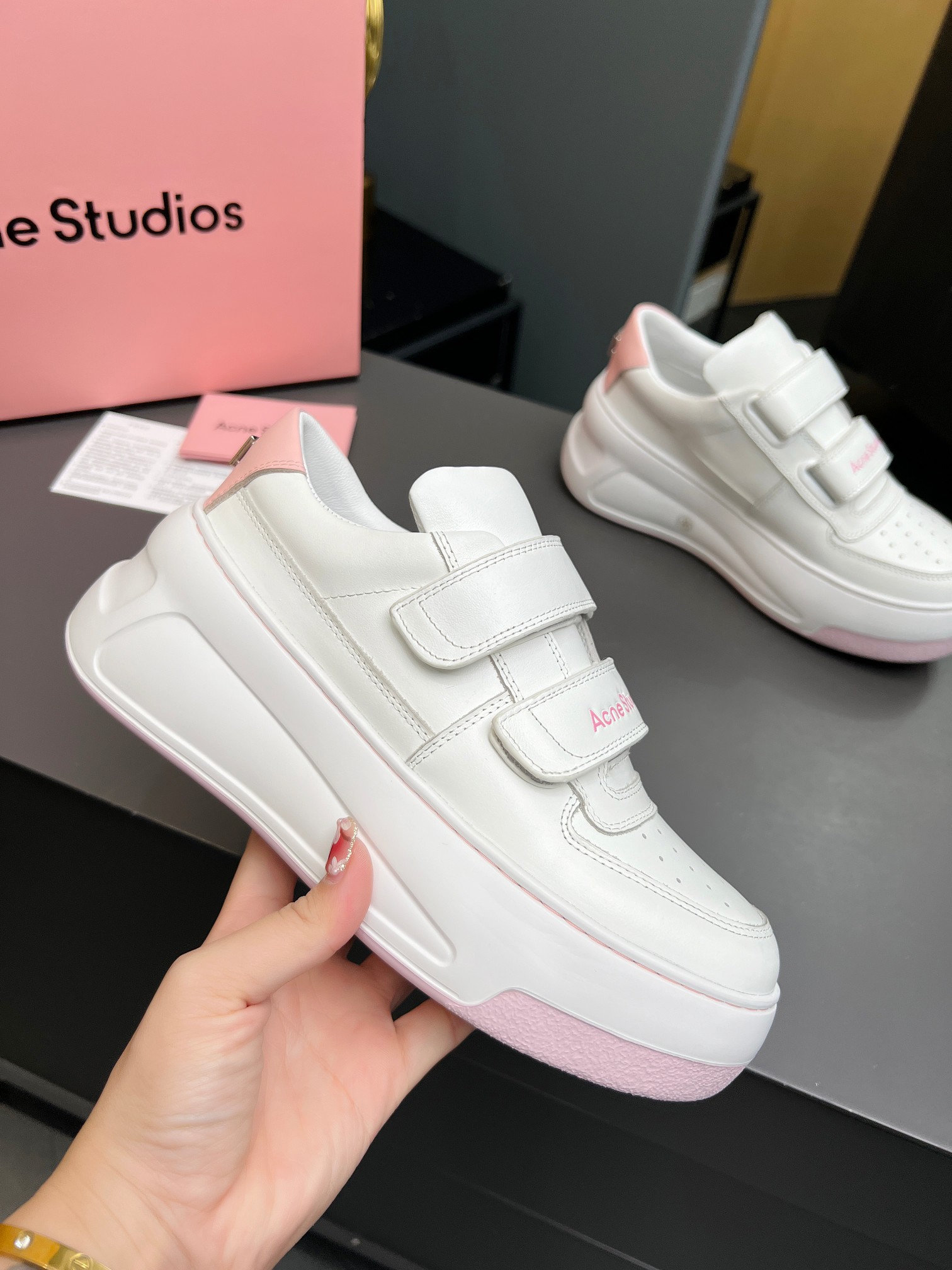 Acne Studios Velcro Platform Sneakers White Pink