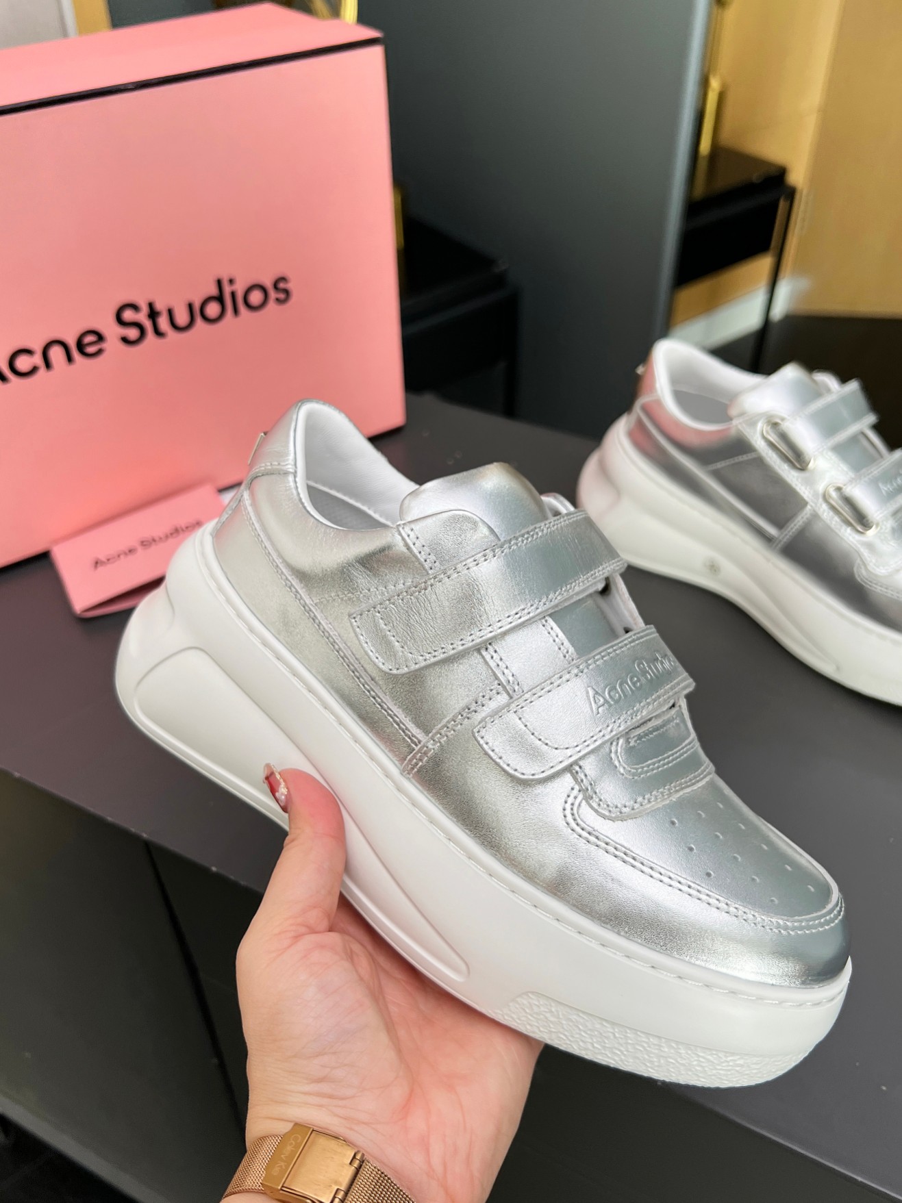 Acne Studios Velcro Platform Sneakers Silver
