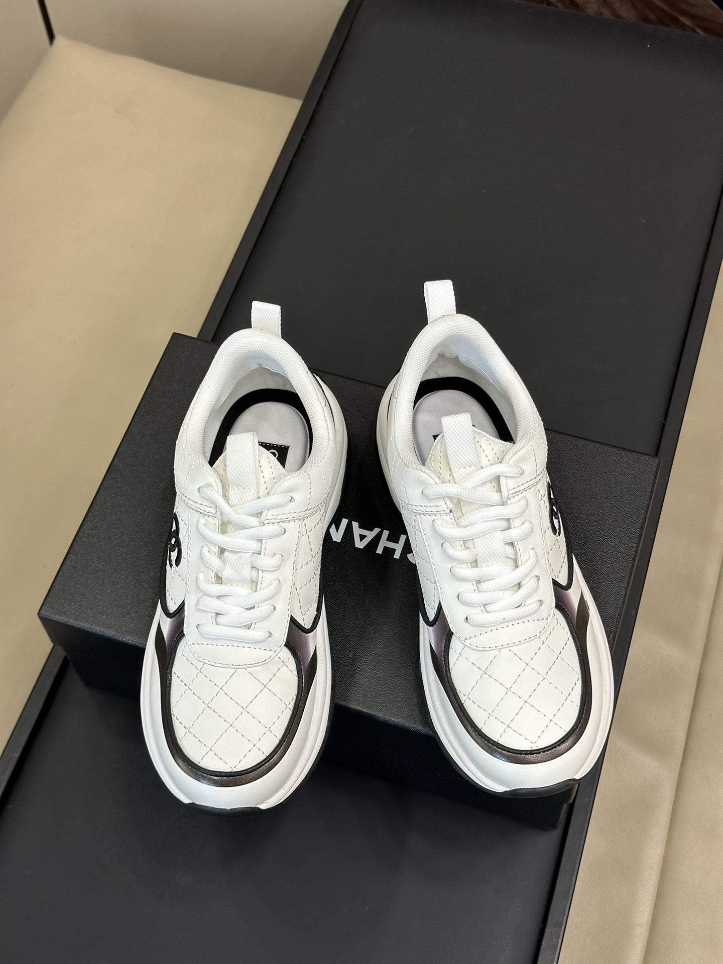 Chanel SS25 Quilted Sneakers White/Black