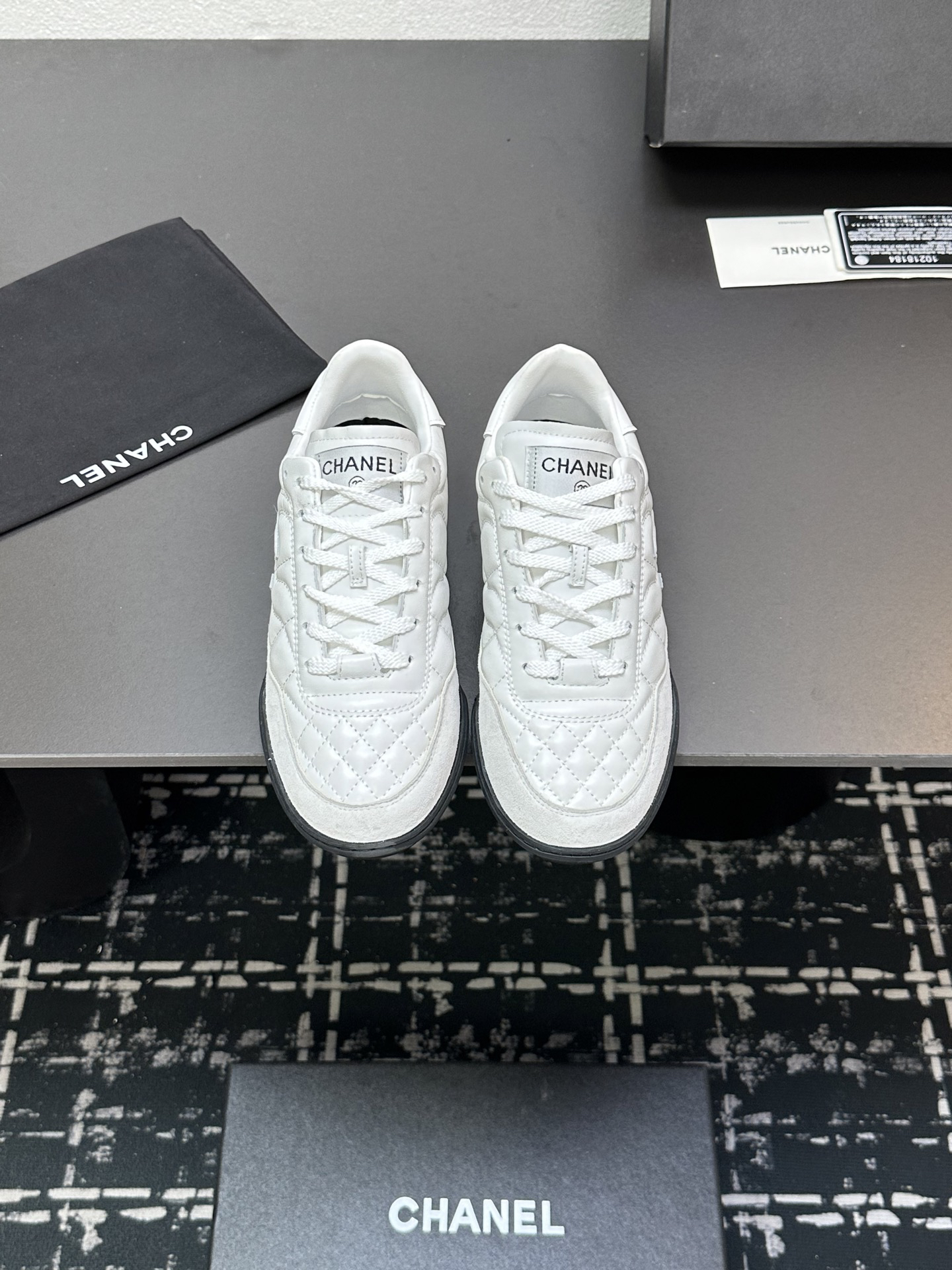 Chanel Quilted Lambskin Sneakers White