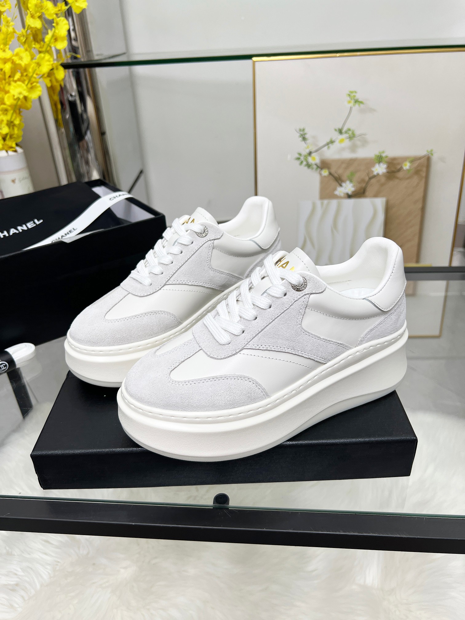 Chanel 25C Platform Sneakers White