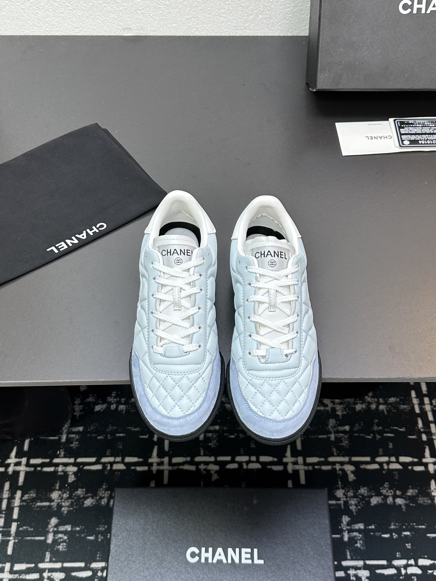 Chanel Quilted Leather Sneaker Light Blue