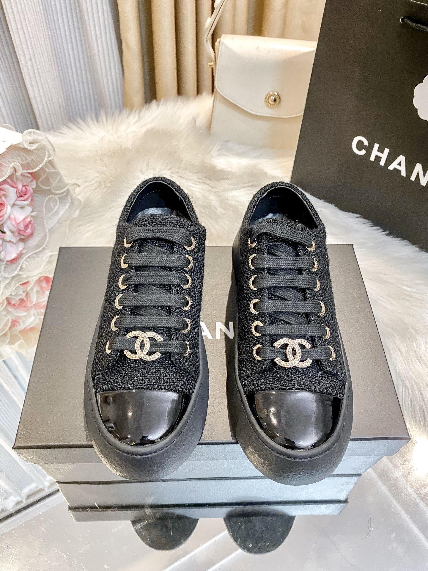 Chanel Woven Platform Sneakers Multicolor
