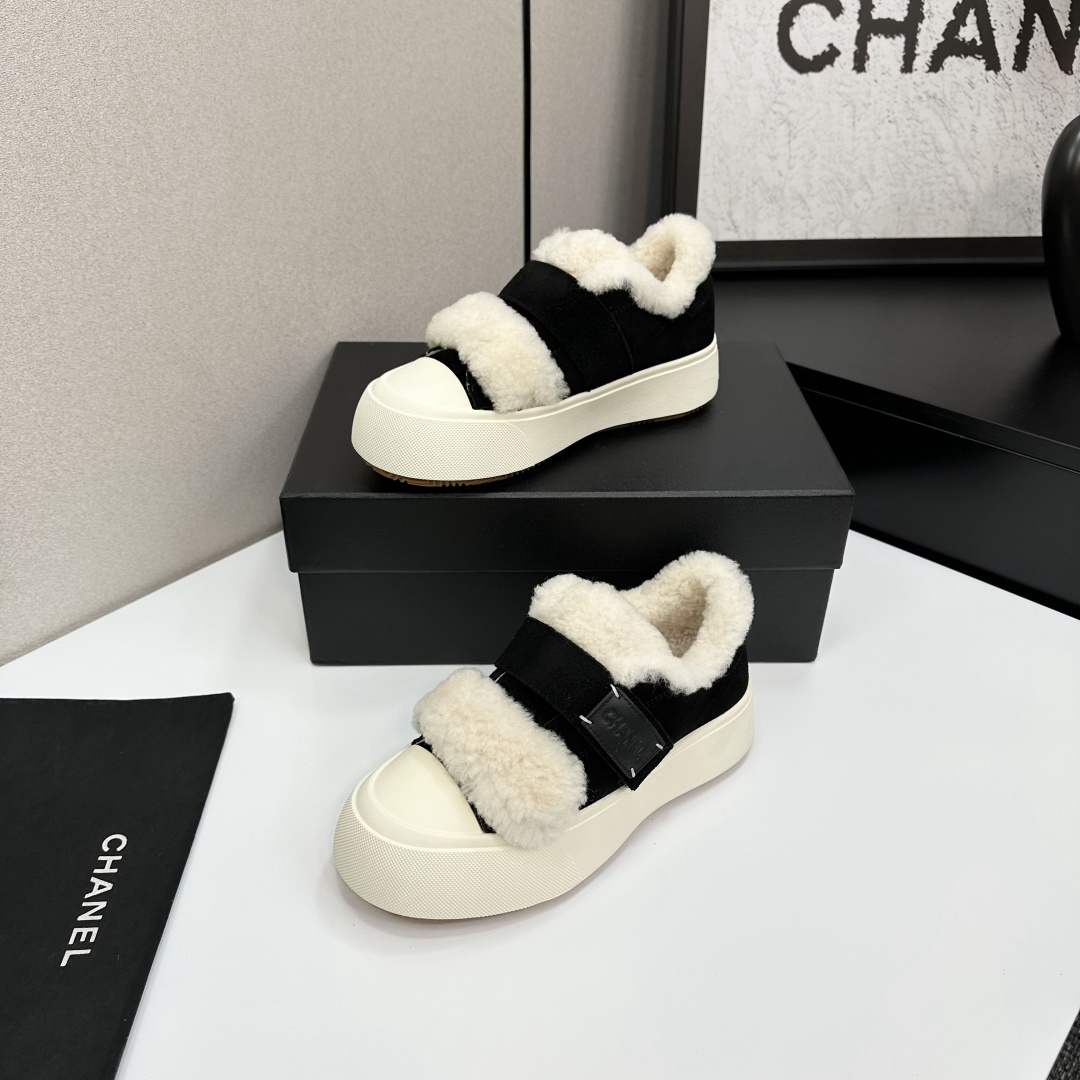 Chanel Panda Shearling Sneakers Black White