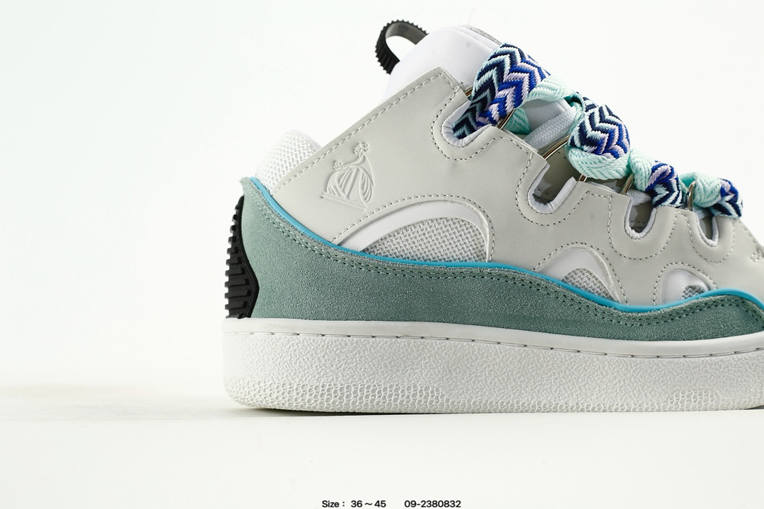 Lanvin Leather Curb Sneakers White Teal
