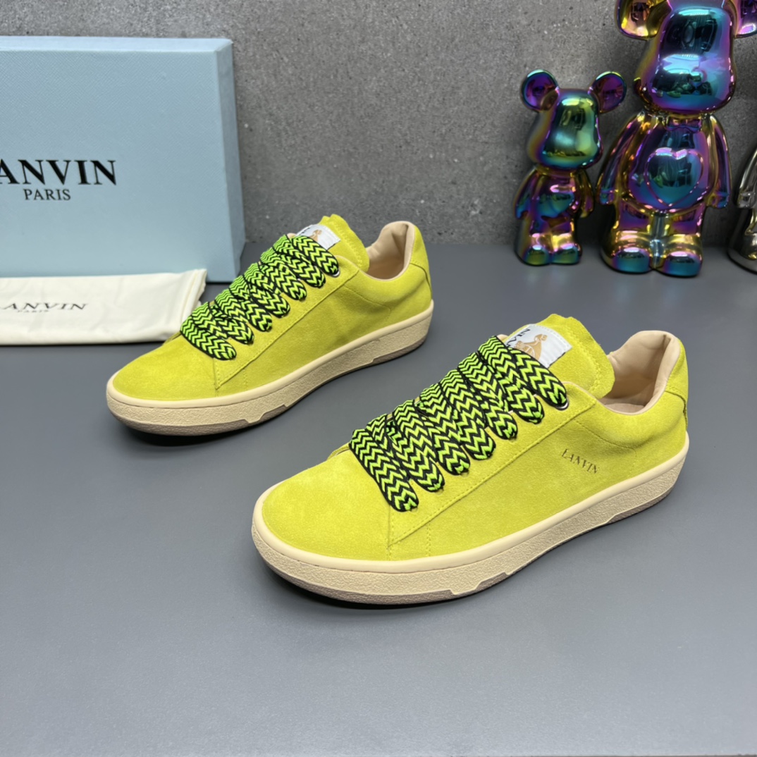 Lanvin Suede Lace-Up Sneakers Neon Yellow