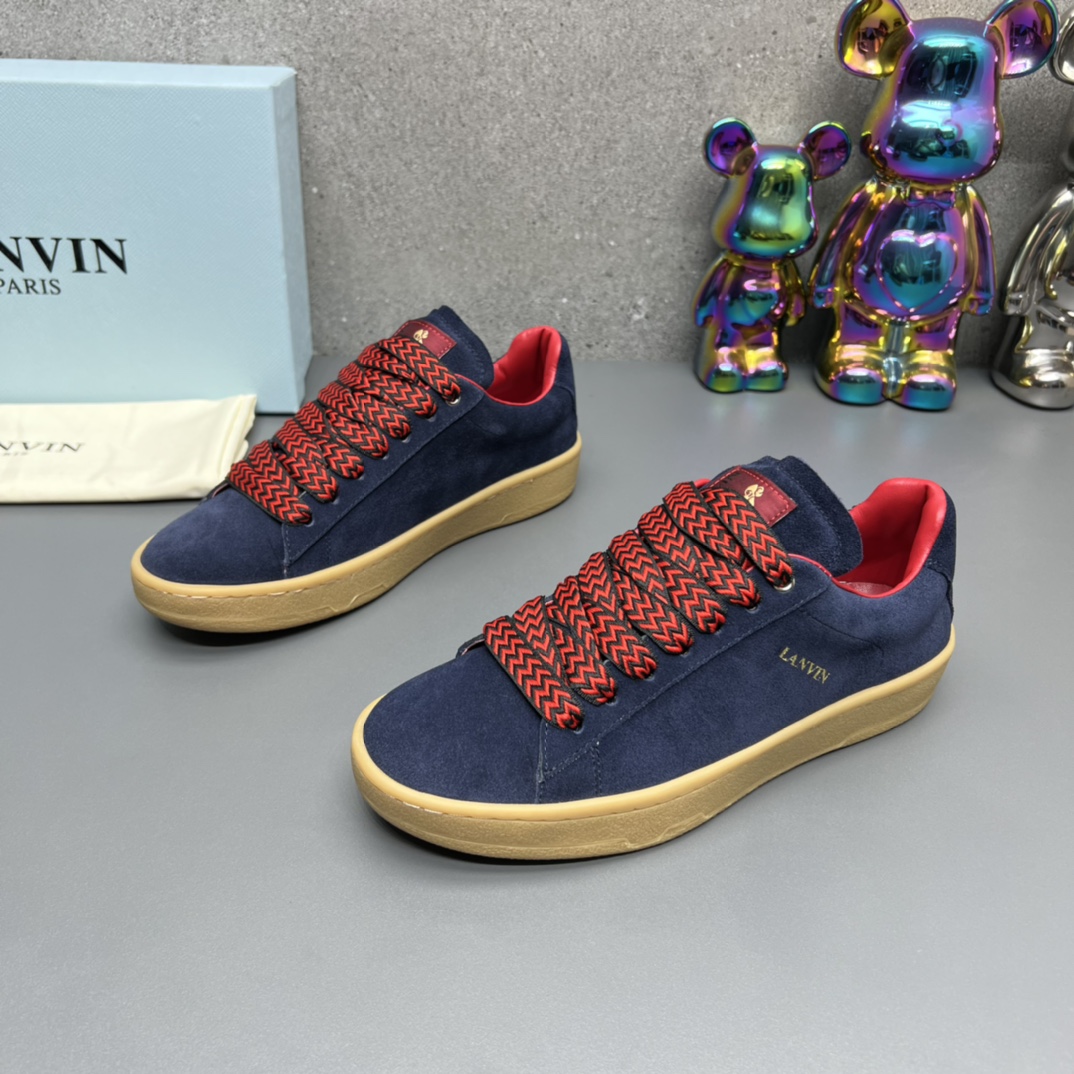 Lanvin Suede Low-Top Sneakers Navy