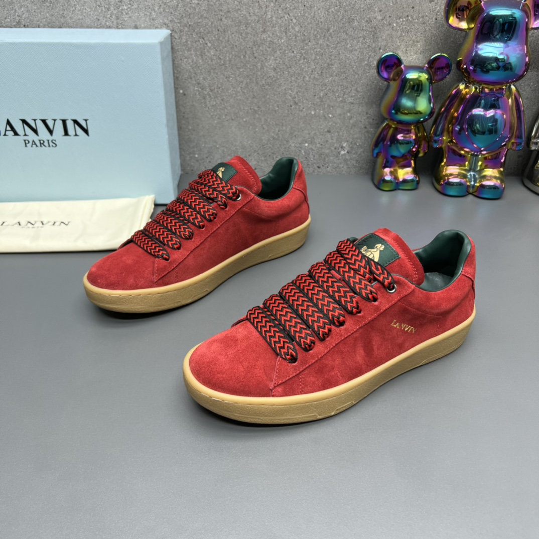 Lanvin Suede Lace-Up Sneakers Red