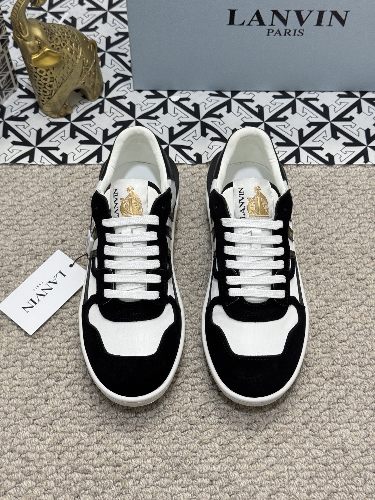 Lanvin Lace-Up Retro Sneakers Black/White