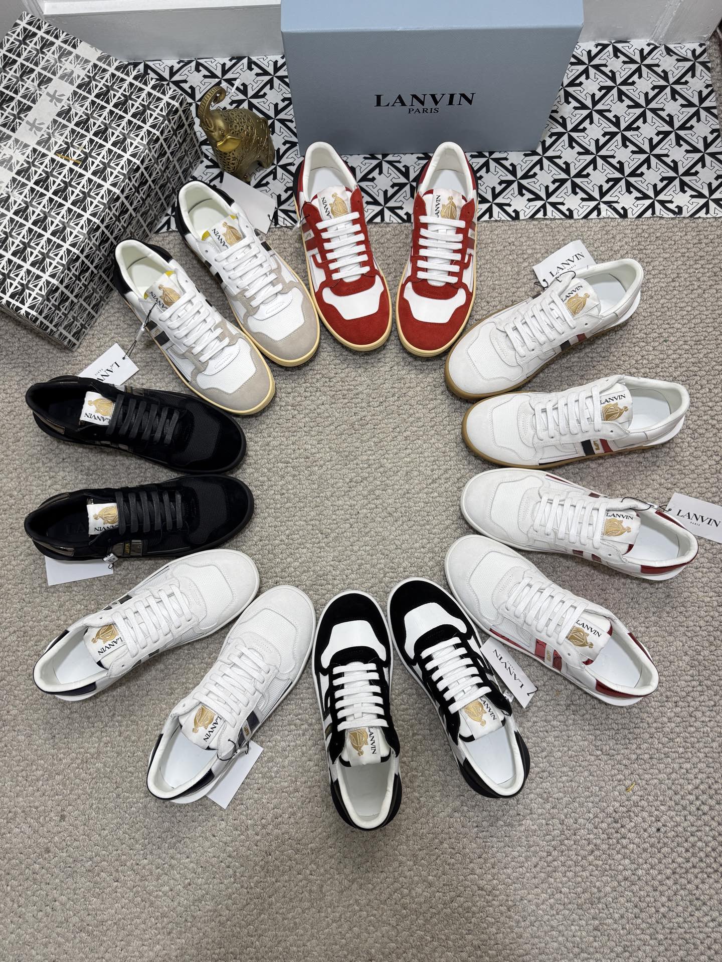 Lanvin Paris Retro Lace-Up Sneakers White/Black
