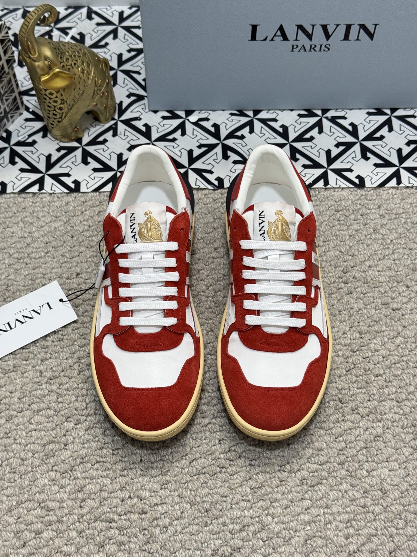 Lanvin Lace-Up Retro Sneakers Red/White