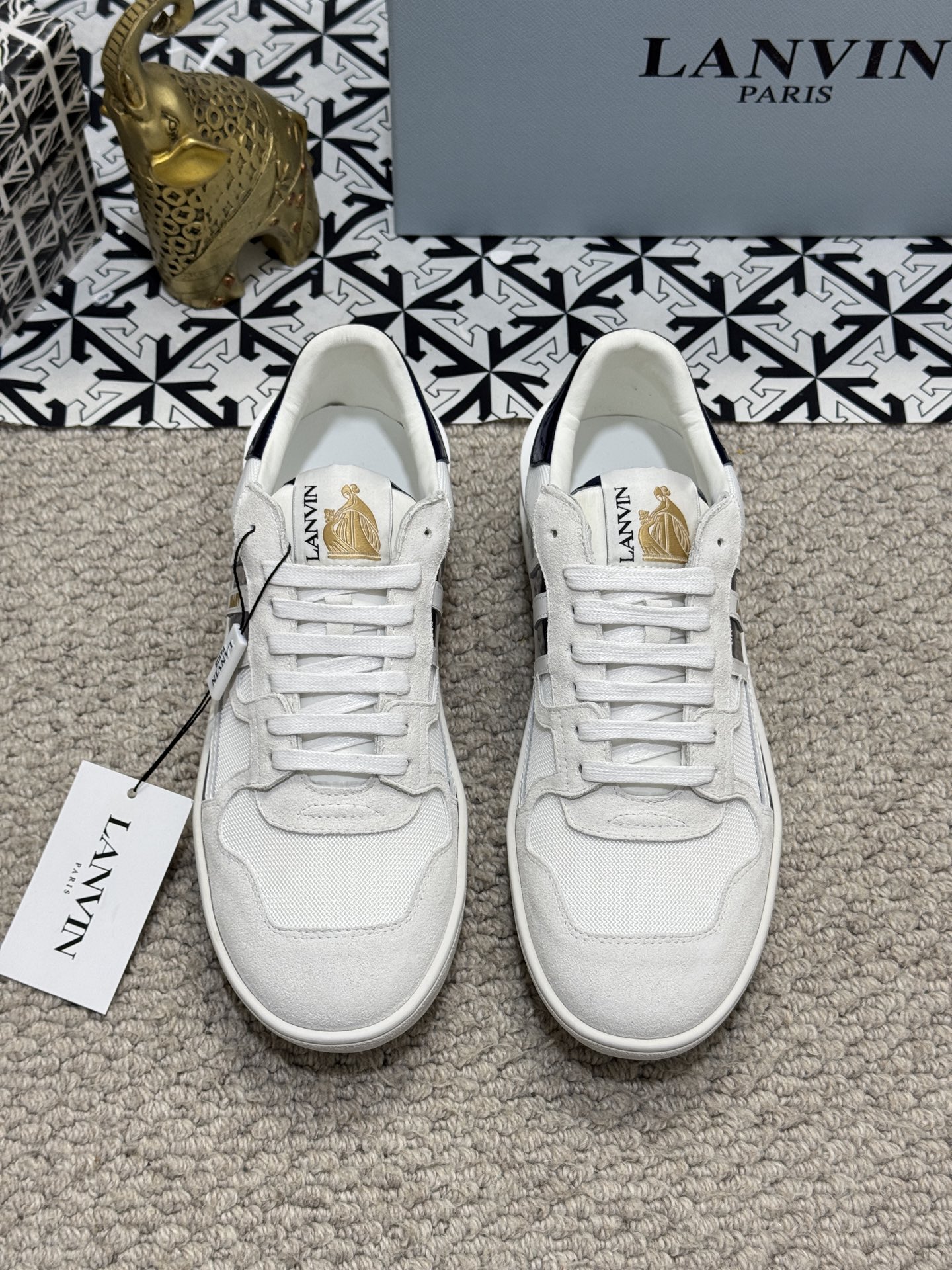 Lanvin Lace-Up Retro Sneakers White Navy