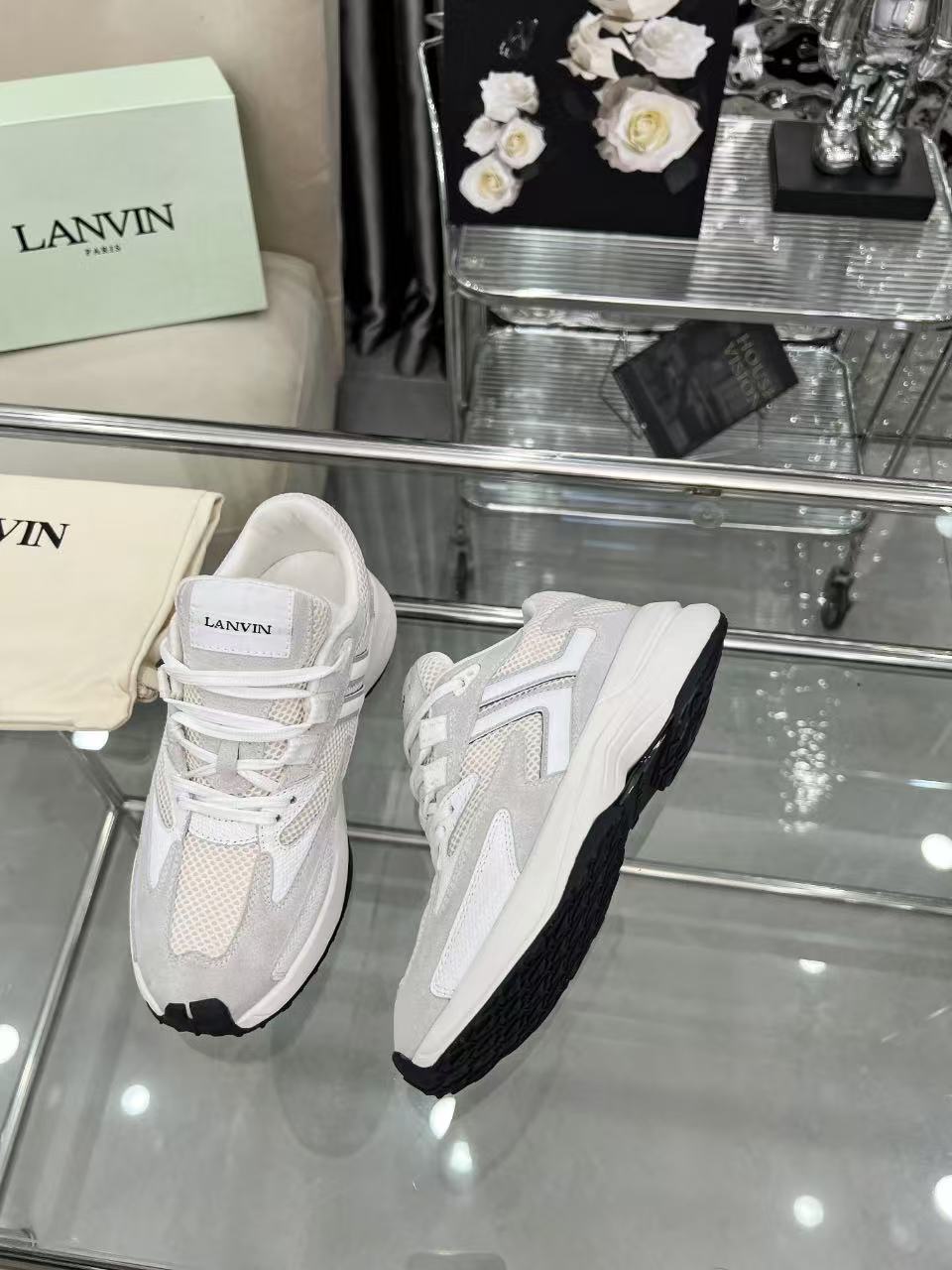 Lanvin Clay Mesh Runner Sneakers White