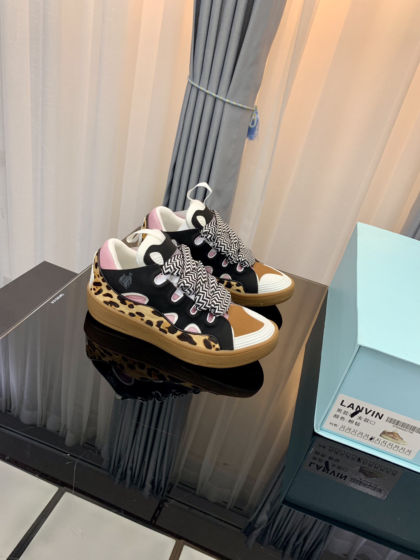 Lanvin Curb Low Leather Sneakers Multicolor