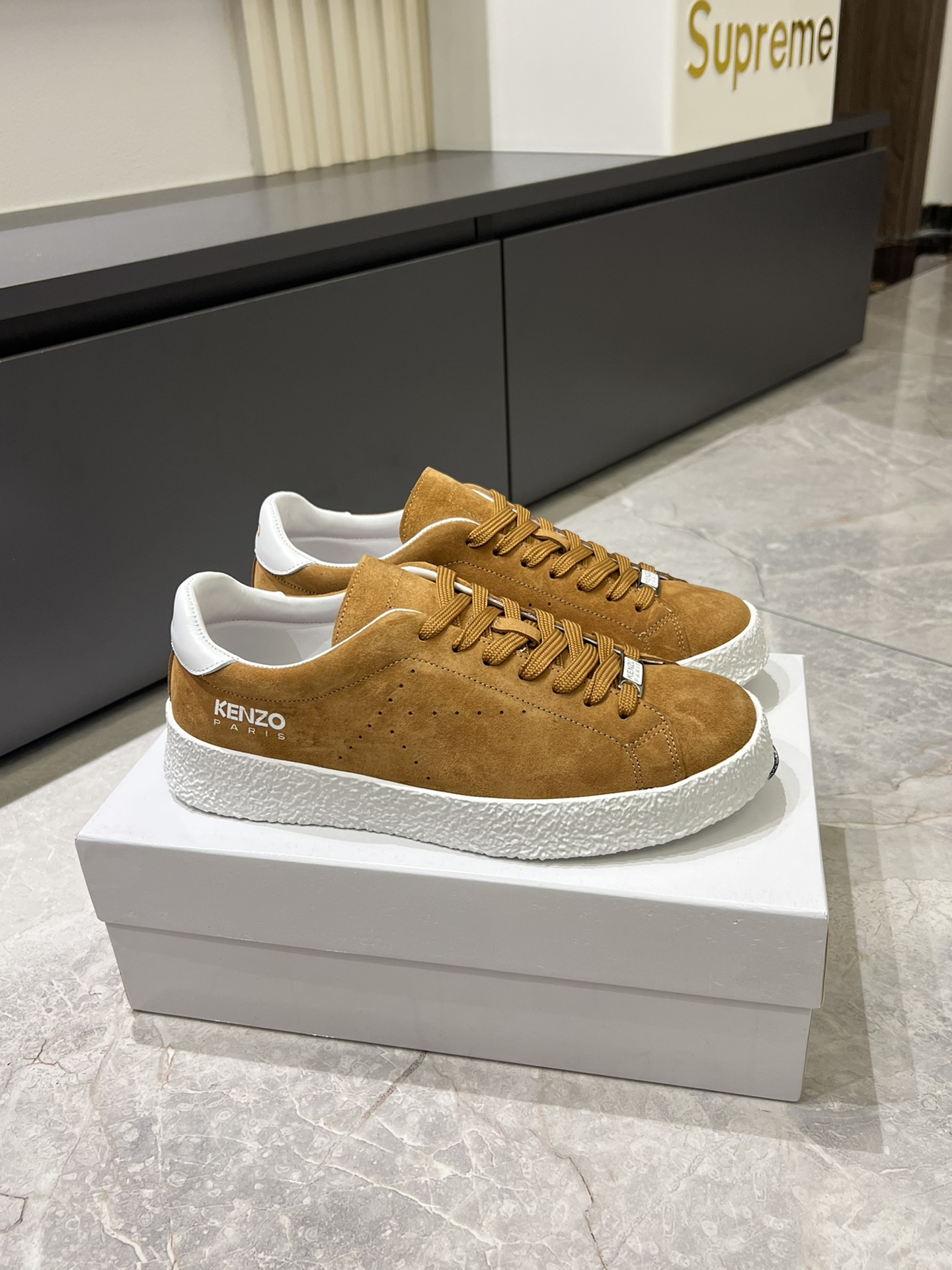 Kenzo Paris Suede Low-Top Sneakers Tan