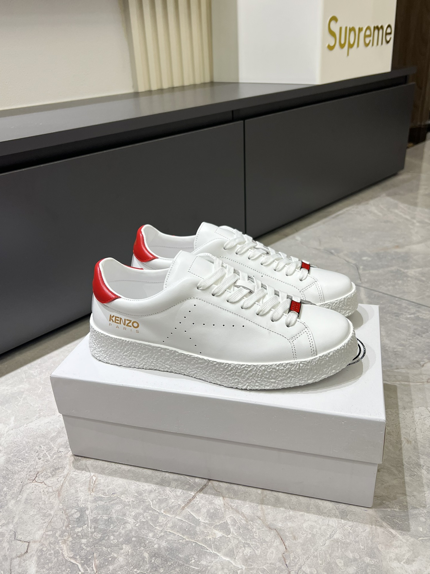 Kenzo Men's Leather Low-Top Sneakers White/Red