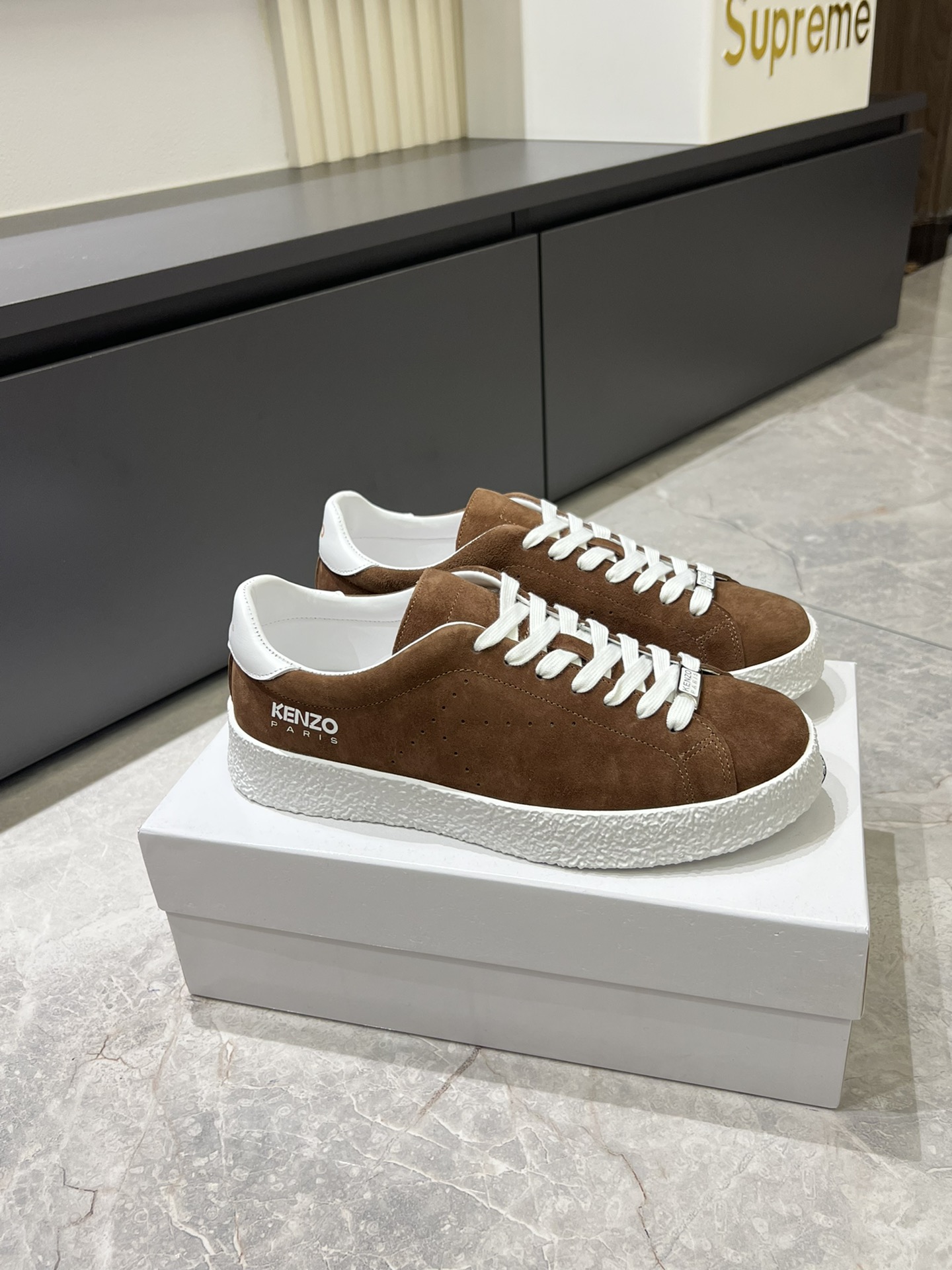 Kenzo Suede Low-Top Sneakers Brown