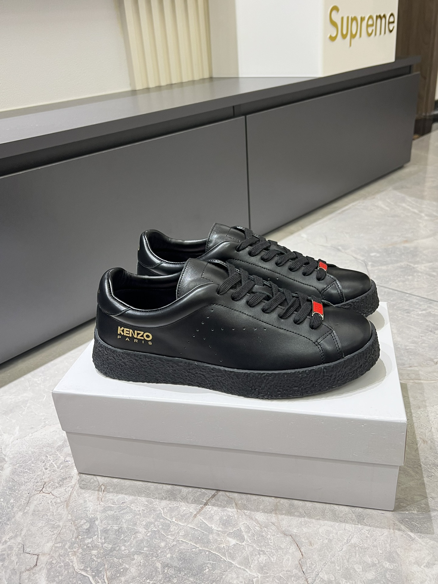Kenzo Paris Laser Perforated Leather Sneakers Black