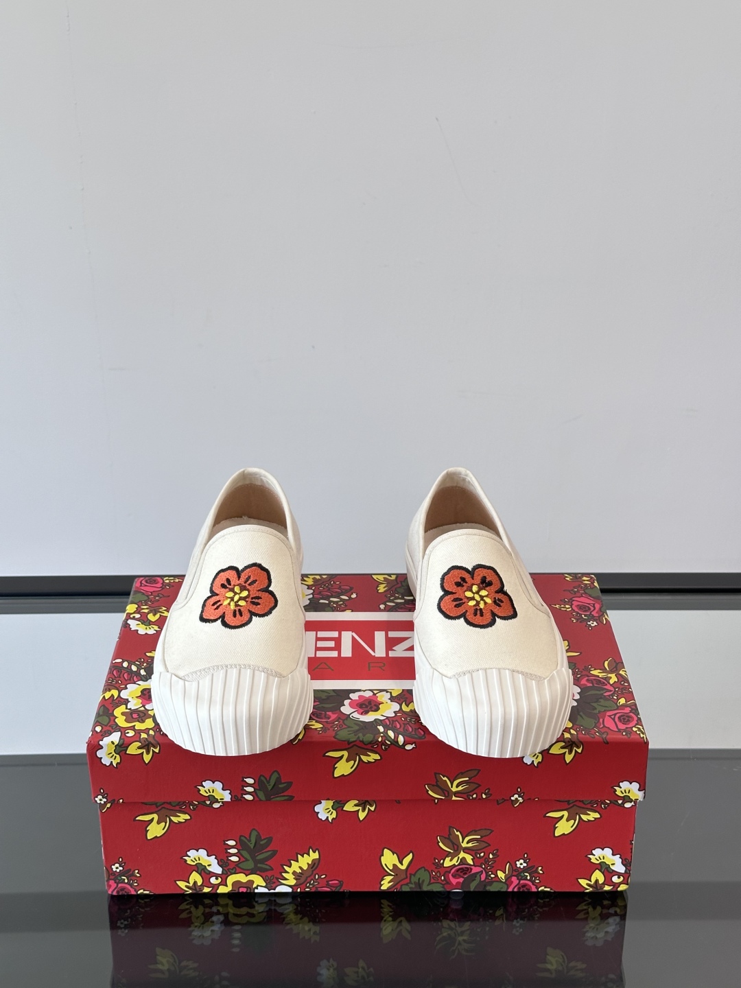 Kenzo Floral Canvas Slip-Ons Off-White