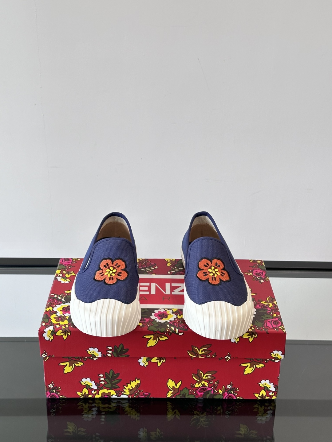 Kenzo Floral Slip-On Canvas Sneakers Navy